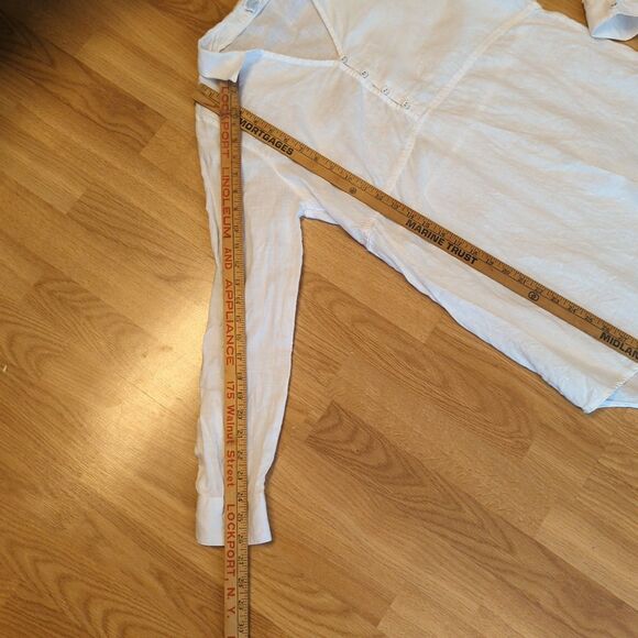 Sigrid Olsen Linen Top Womens Medium White Tunic Roll Tab Sleeve Pocket - Picture 3 of 7